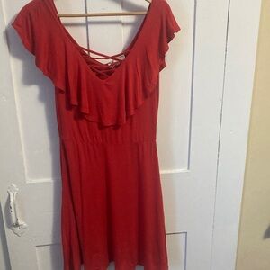 Pink Rose Red Ruffle Mini Dress